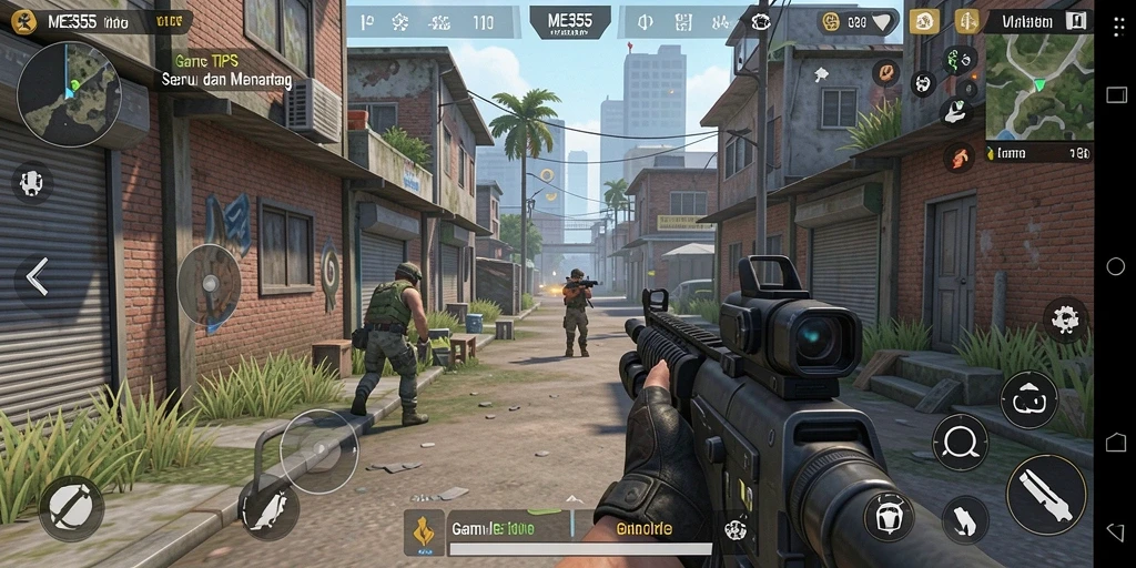 Gameplay seru ME355 yang menunjukkan aksi tembak-menembak mendebarkan.