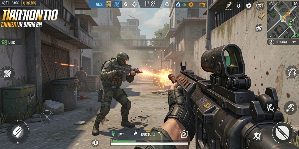 Tampilan menegangkan dari gameplay VM108 dengan aksi cepat dan senjata beragam.